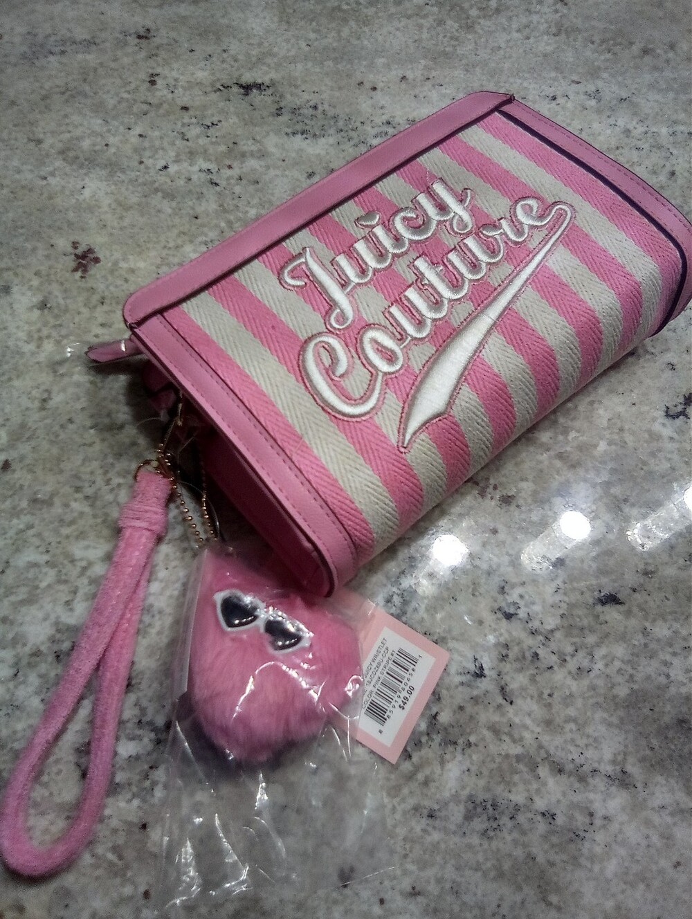 Juicy Couture Pink & White Striped Wristlet
